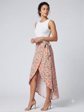 Lucky Brand Faux Wrap High Low Maxi Skirt Floral S